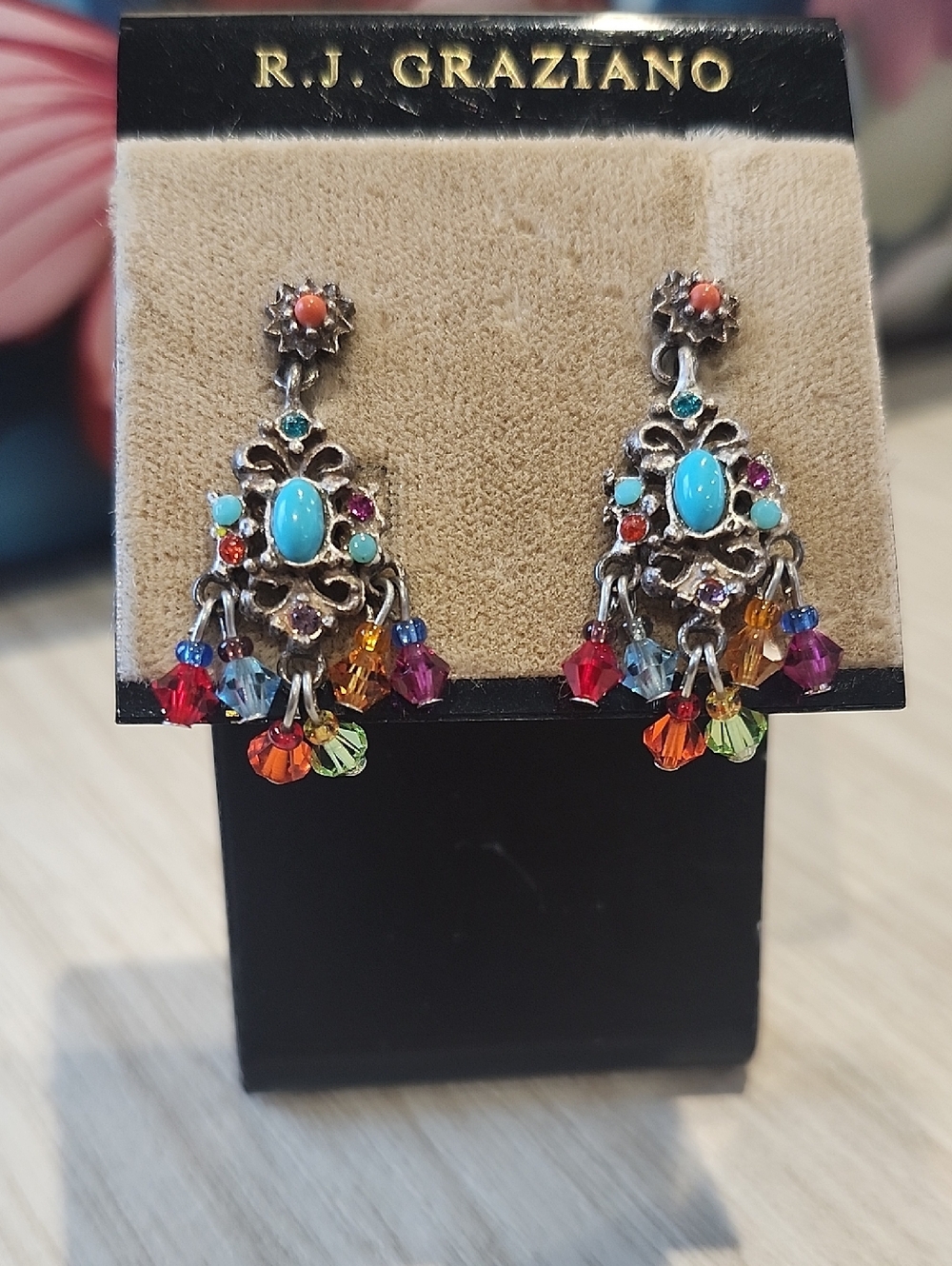 R.J. Graziano Turquoise & Multicolor Crystal Chandelier Earrings - Picture 2 of 2